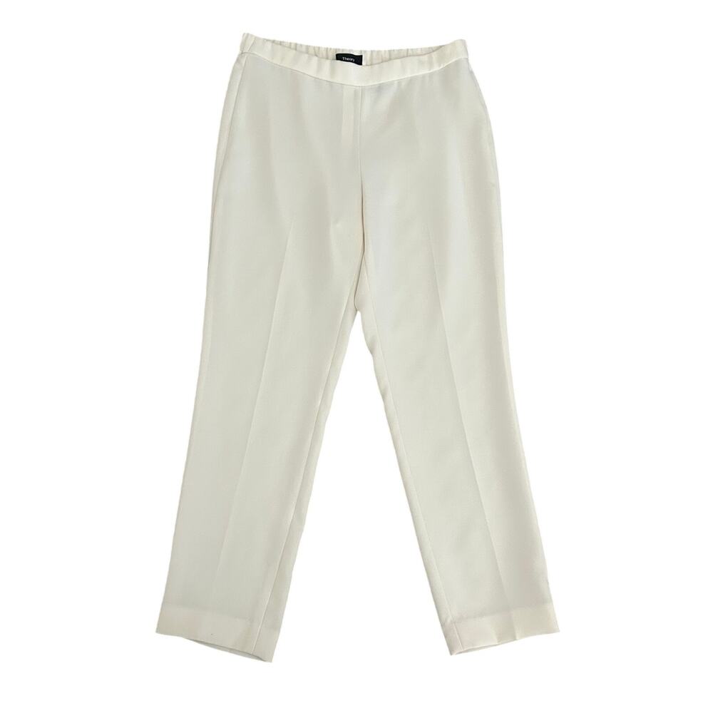 Theory women's cream pull on classic crepe mid rise ankle pant size 4